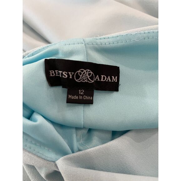 Betsy & Adam Crystal Crossed Strap Cowl Back Gown Sz 12 - Picture 6 of 15